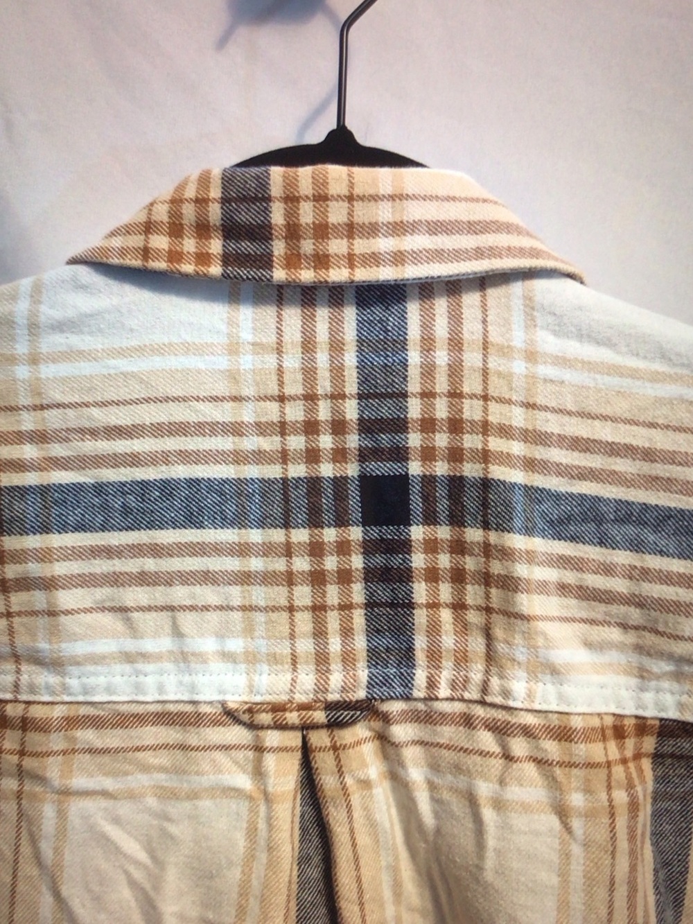 Old Navy Cream, Brown & Blue Plaid Button-Front Shirt - Picture 6 of 13